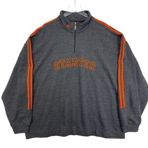 Starter Men's 3XL Gray Orange Pullover Quarter Zip Sweatshirt Stripe Embroidered
